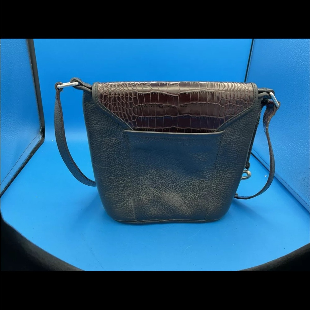 Vintage Brighton Croc-Embossed Black Leather & Brown Croc-Print Crossbody Bag - Picture 2 of 11